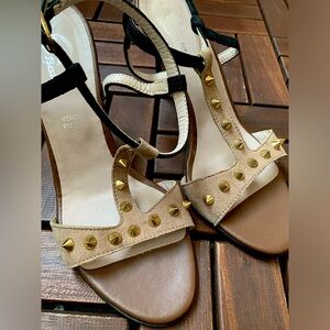 Italian leather suede studded sandals
